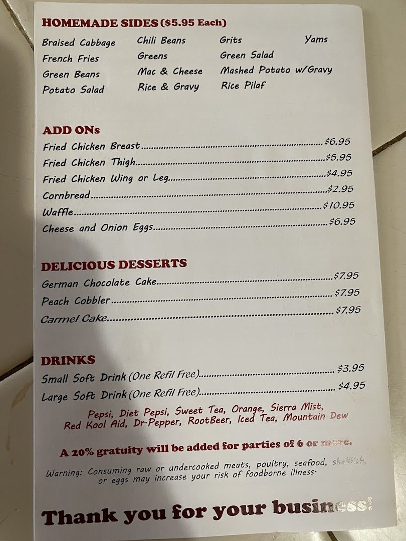 Hearty soul food served in a narrow café.